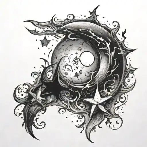 Moon And Star Submerged To Each Other