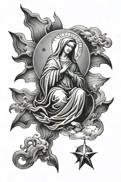 Virgin Mary Jesus North Star Filled Sky