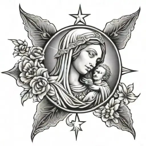 Virgin Mary Jesus North Star Filled Sky