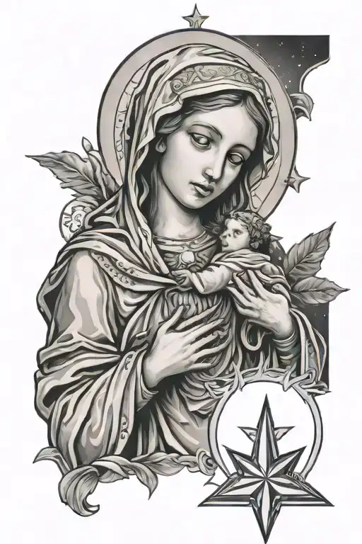 Virgin Mary Jesus North Star Filled Sky