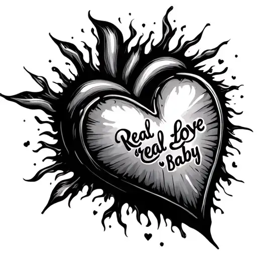 Bursting Heart Shape With Words Real Love Baby