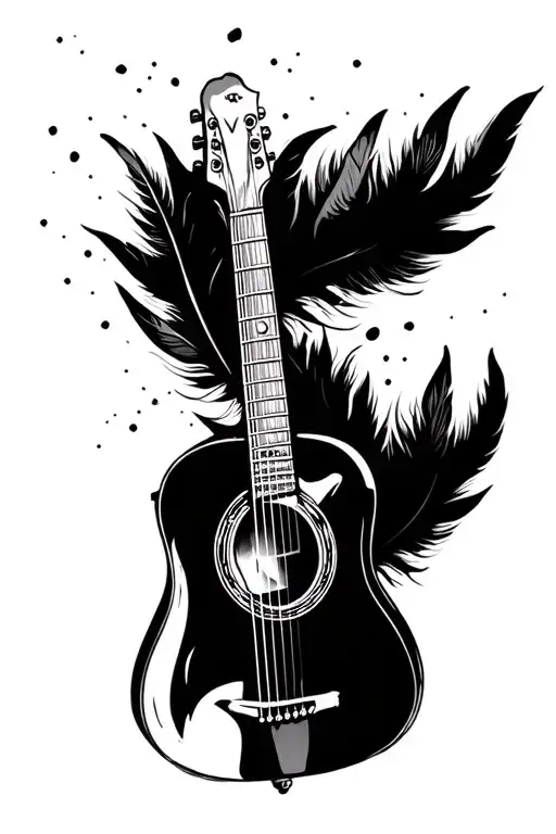 Acoustic Guitar With Feathers Around It