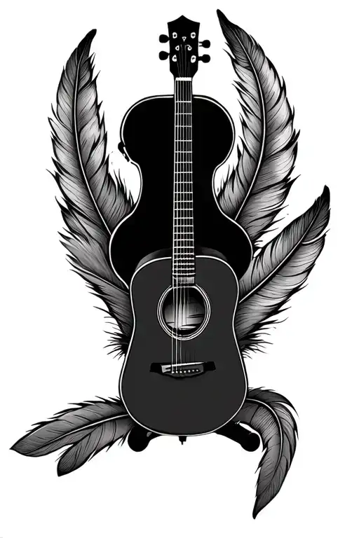 Acoustic Guitar With Feathers Around It