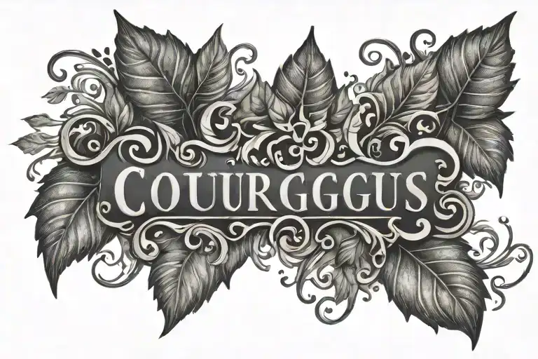 Word Courageous With Leaves Swirling Around The Word