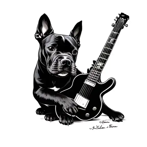 Black Patterdale Terrier Playing A Guitar