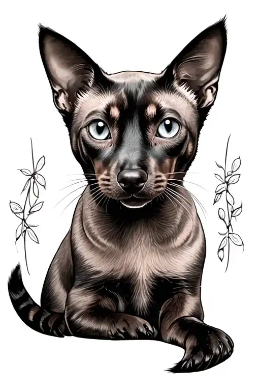 Dashshund And Siamese Cat Curled