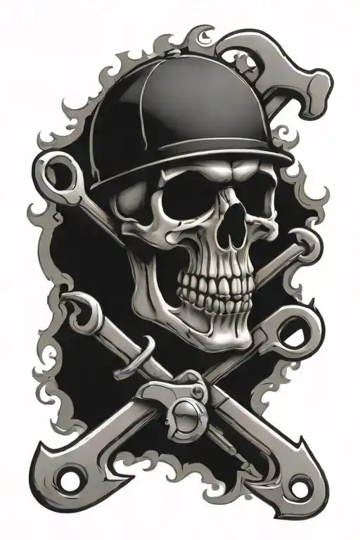 Skull And Wrench Crossed