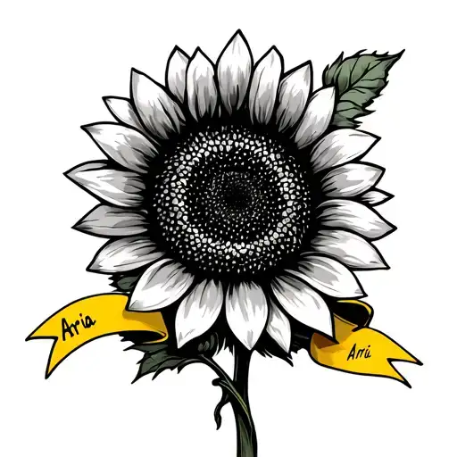 Sunflower With Yellow Ribbon That Says Aria