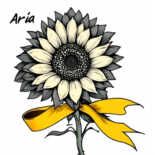 Sunflower Tattoo With Yellow Ribbon That Says Aria