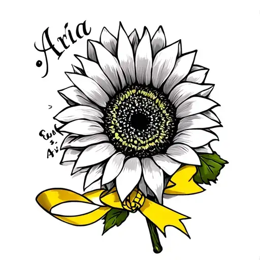 Sunflower Tattoo With Yellow Ribbon That Says Aria
