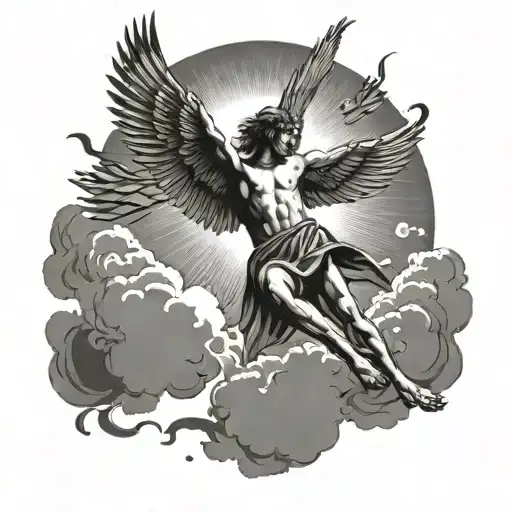 Icarus Falling From Sky With Sun