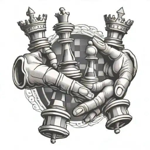 Black And White Chess Board On Knuckles And Hands