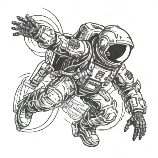 Skull Spaceman Broken Spacesuit Drifting In Space