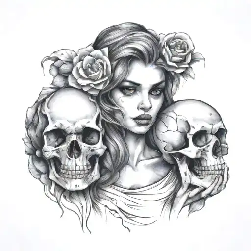Beautiful Girl Holds A Skull In Her Hand