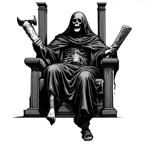 Grim Reaper On Throne Holding 2 Scrolls