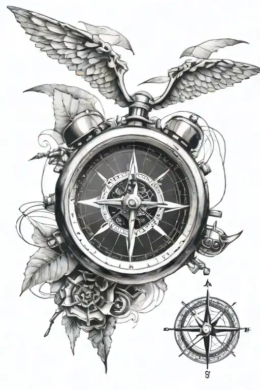 Compass With A A Helicopter Robbinson R44 Tattoo In With It