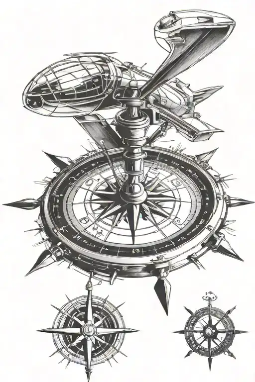 Compass With A Robbinson R44 Helicopter Tattoo Design