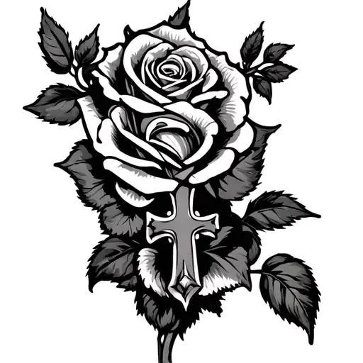 Rose And Cross Tattoo Forearm Sleeve