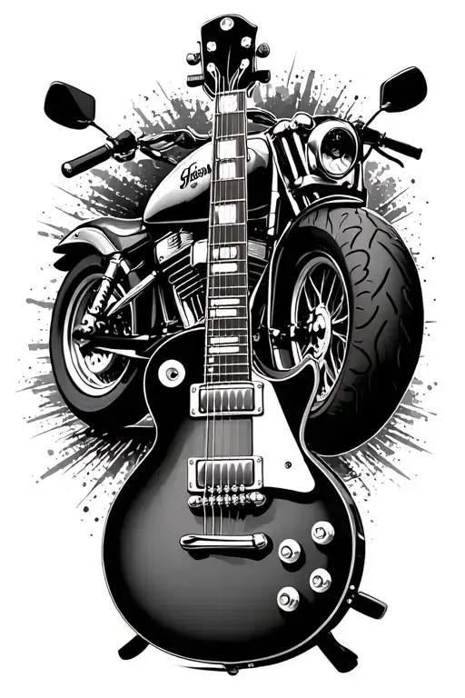 Gibson Les Paul Guitar With A Harley Davidson Motorcycle