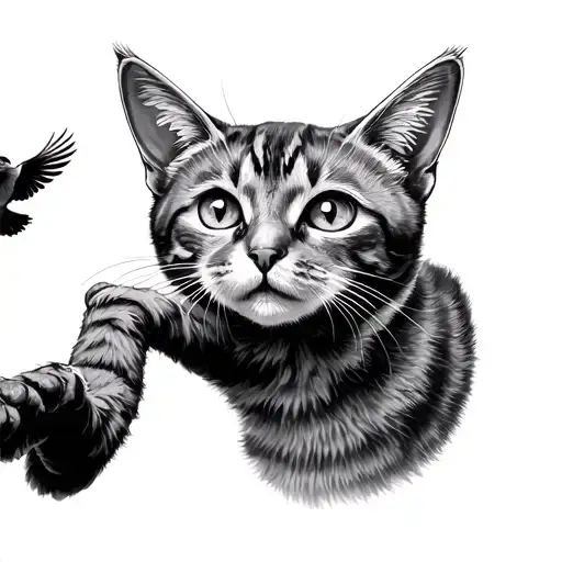 Cat Reaching For Bird Flying Away