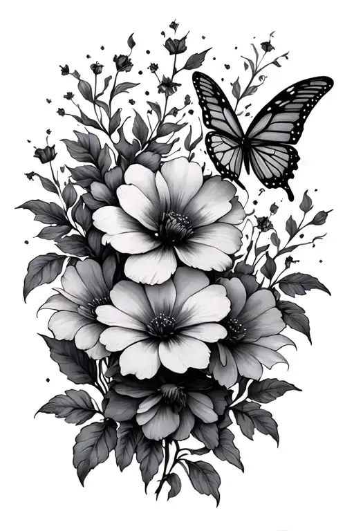 Dark Flowers Arm Sleeve With Butterfly That Look Firery
