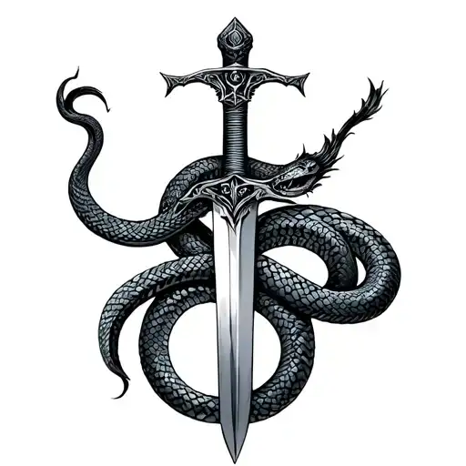A Sword With A Snake Around It And Scales On The Side Of The Sword