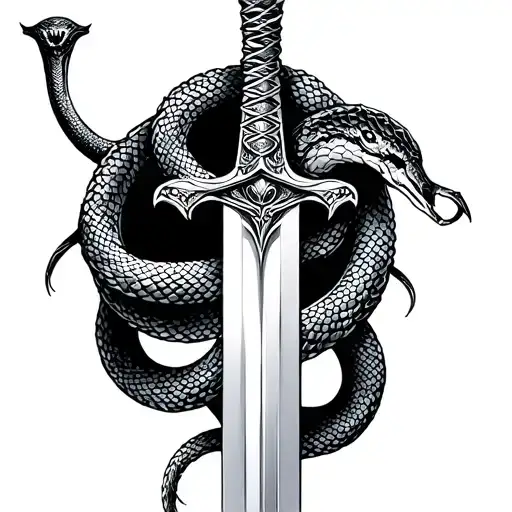 A Sword With A Snake Around It And Scales On The Handles Of The Sword