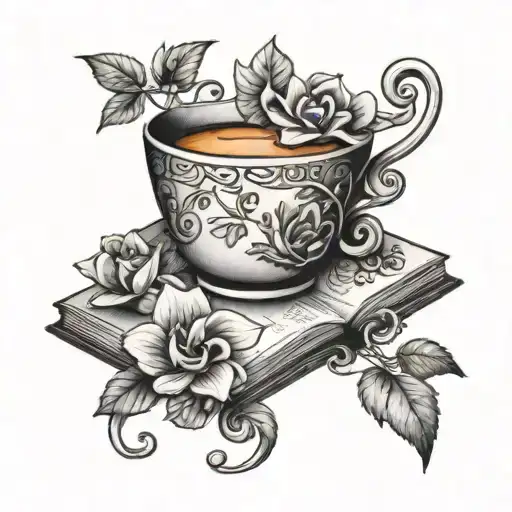 Book And Flower And Cup Of Tea