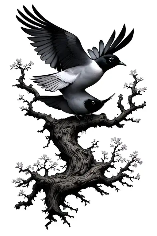 Tree And Bird Flying
