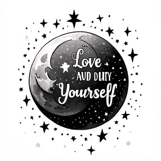 Stars And Moon With A Quote 'Love Yourself' Incorporated