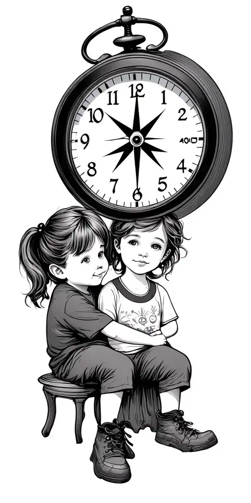 Compass Time Clock Kids Boy Girl Sitting