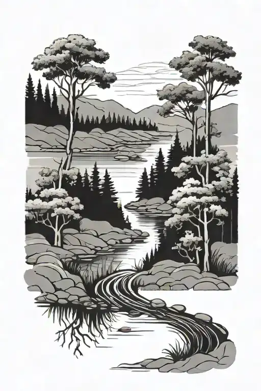 River With Trees Background Looking