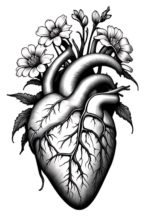 Anatomically Correct Heart With Flowers Growing Out Of It