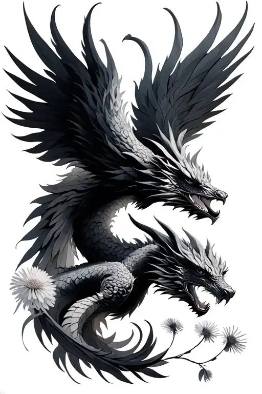 Pheonix And Dragon With Dandellions