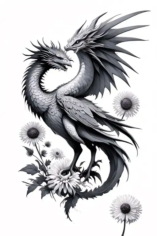 Pheonix And Dragon With Dandellions Garden