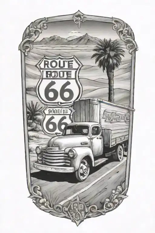 Route 66 Road Leading Truck Parked In Front View