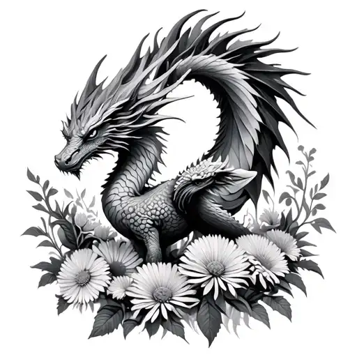 Dragon And Pheonix In Dandellion Garden