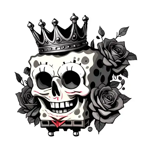Skull Spongebob Wearing Crown With Roses