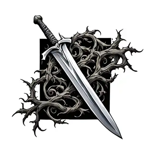 Full Long Sword With Vines And Thorns