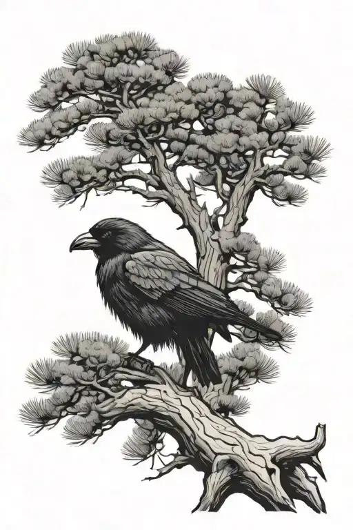 A Crow On A Ponderosa Pine Tree In The Mountains