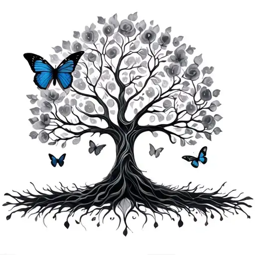 Tree Of Life Peace Freedom And Inspiration With Butterflies