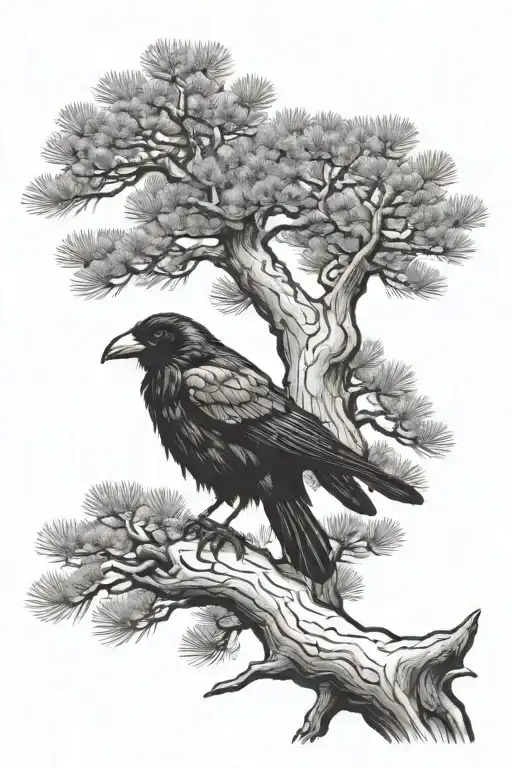 A Crow On A Ponderosa Pine Tree In The Mountains In A Dimond View