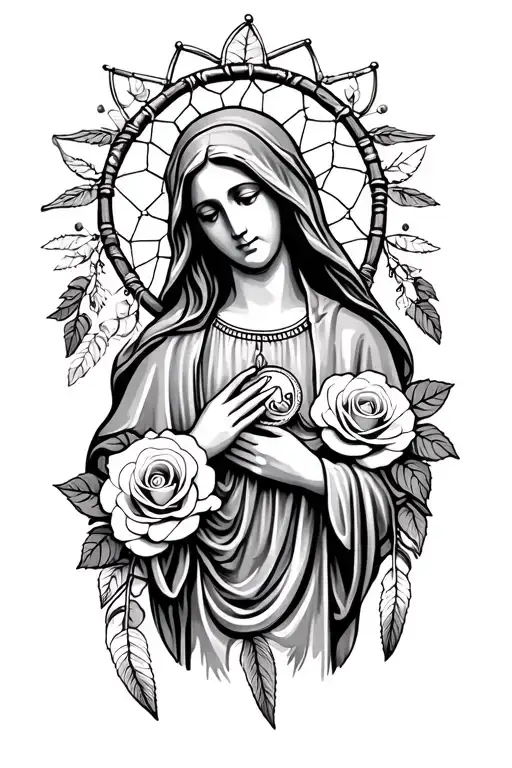 Virgin Mary With Roses And Dream Catcher
