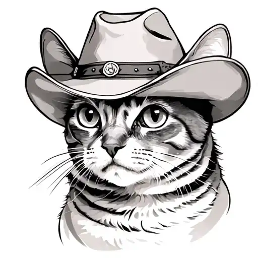 Cat With Stoned Eyes And Cowboy Hat