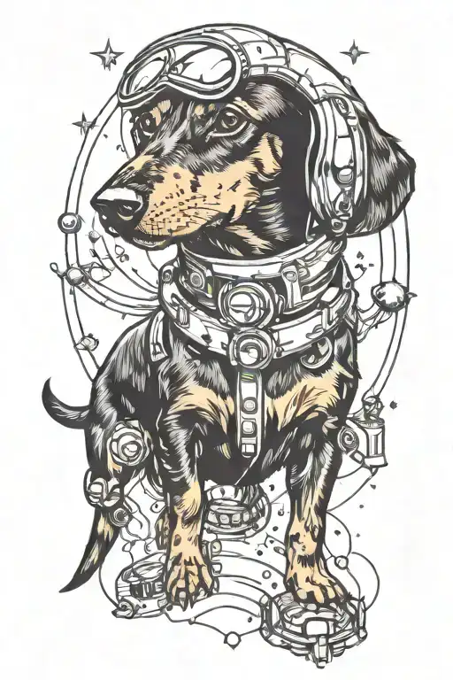 Black And Tan Dachshund In Space Surrounded