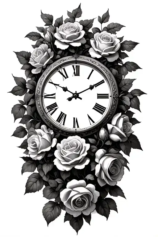 Stone Roman Numerals Roses Vines Growing Clock