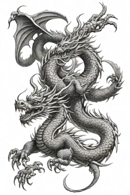 Two Chinese Dragons Black And White