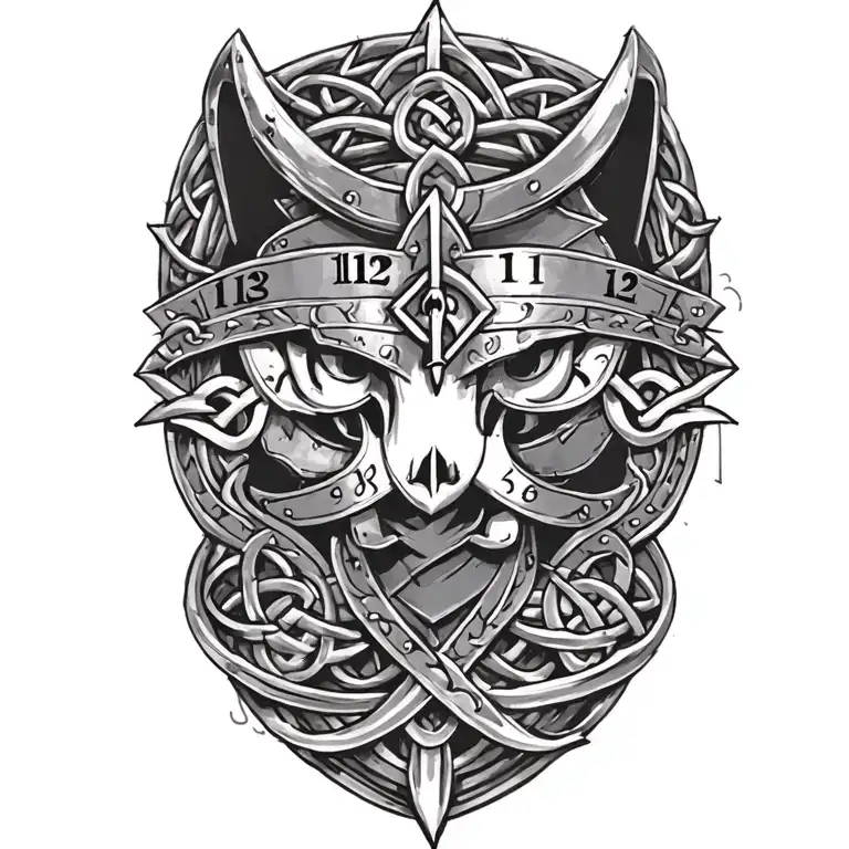 Clock Face On Armor Tattoo Design Featuring Celtic Trinity Knot