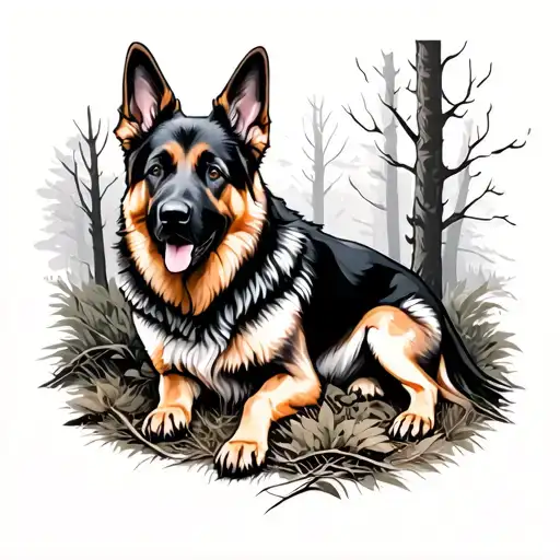 German Shepherd With Woods Surrounded