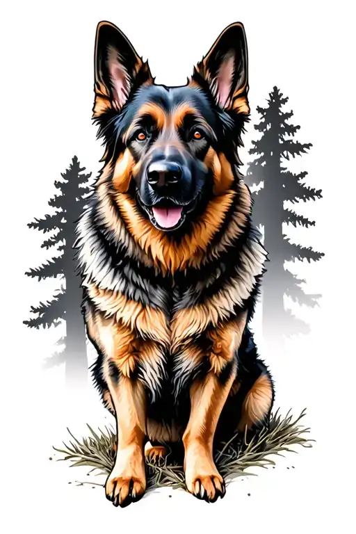 German Shepherd With Woods Surrounded